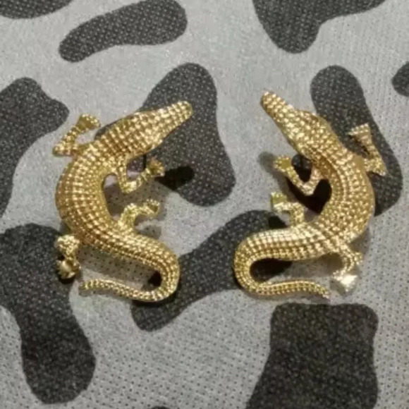 Alligator Gold Textured Statement Earrings - Picture 16 of 16